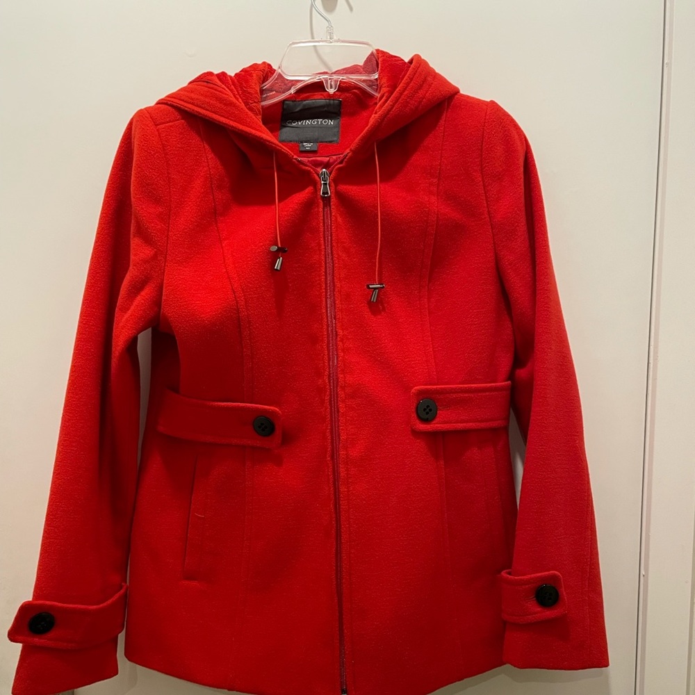 Red Pea Coat with a hood